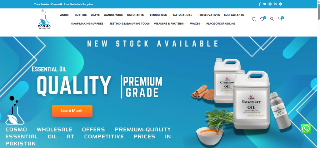 Cosmo Wholesale homepage — WordPress and WooCommerce store for cosmetic raw materials
