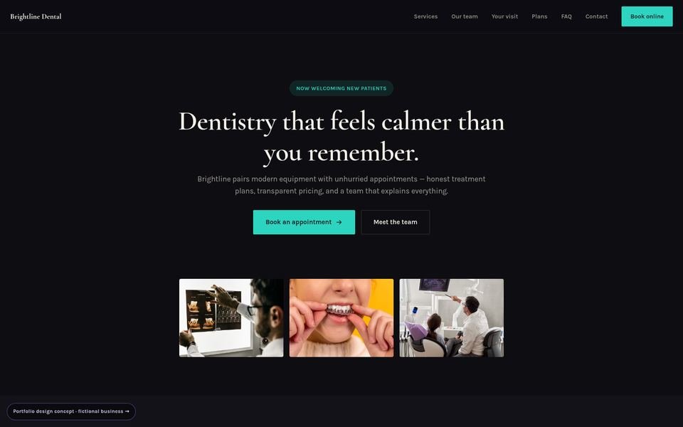 Brightline Dental Luxe Dark website screenshot