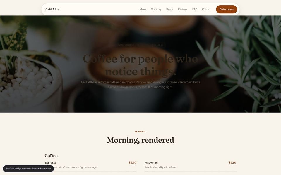 Café Alba Warm Editorial website screenshot