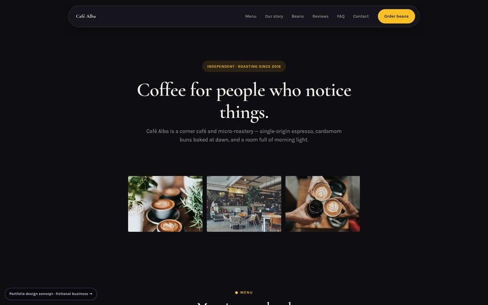 Café Alba Luxe Dark website screenshot