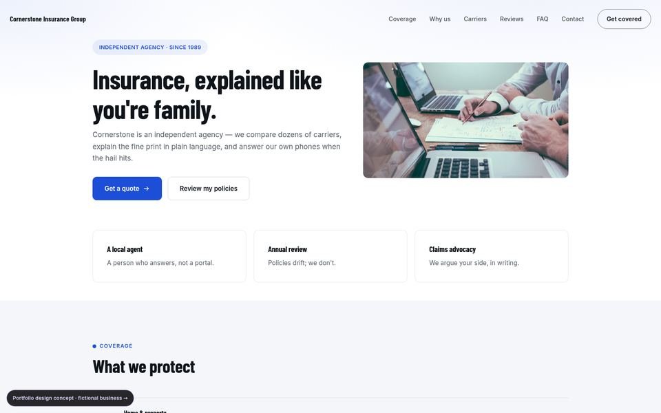 Cornerstone Insurance Group Bold Conversion website screenshot