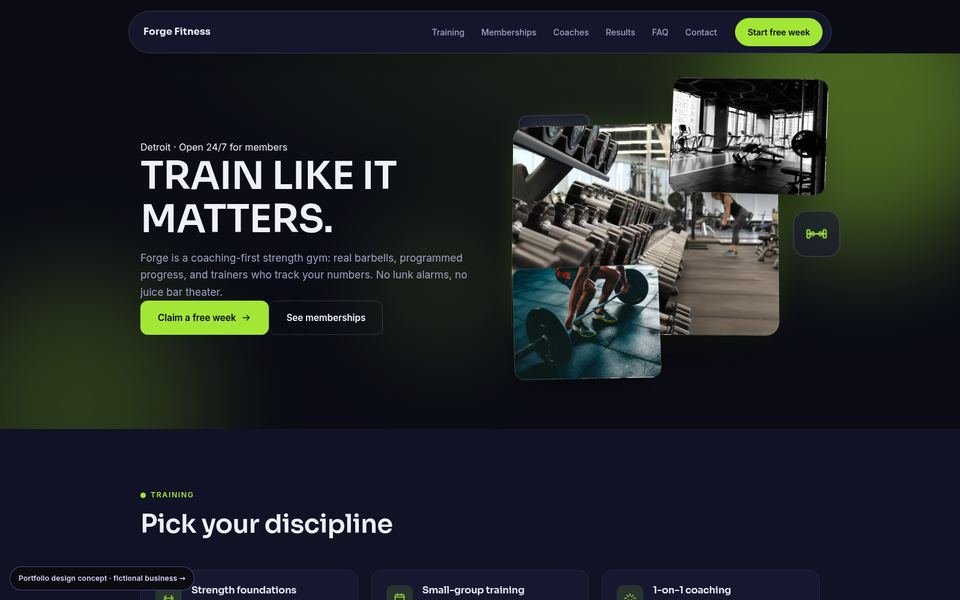 Forge Fitness 3D Immersive website screenshot
