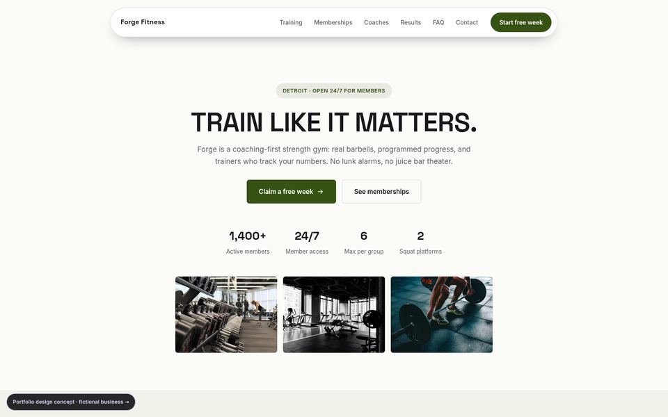 Forge Fitness Gallery Minimal website screenshot