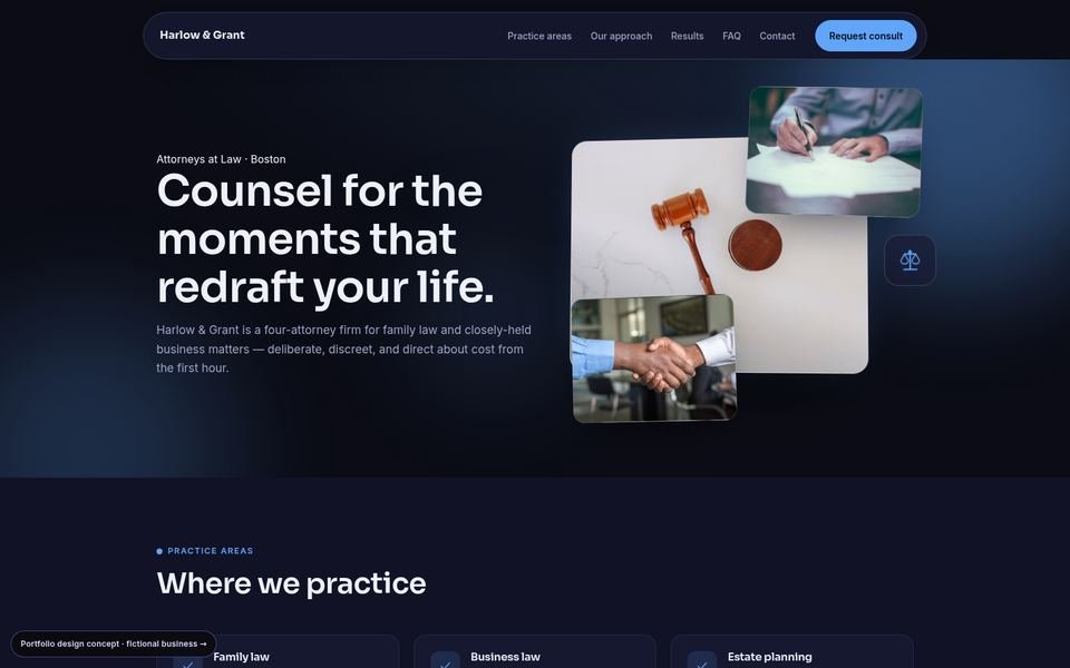 Harlow & Grant 3D Immersive website screenshot