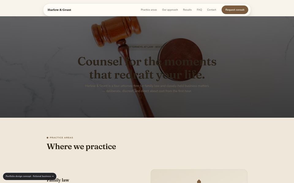 Harlow & Grant Warm Editorial website screenshot