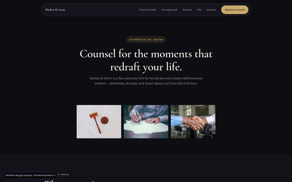Harlow & Grant Luxe Dark website screenshot