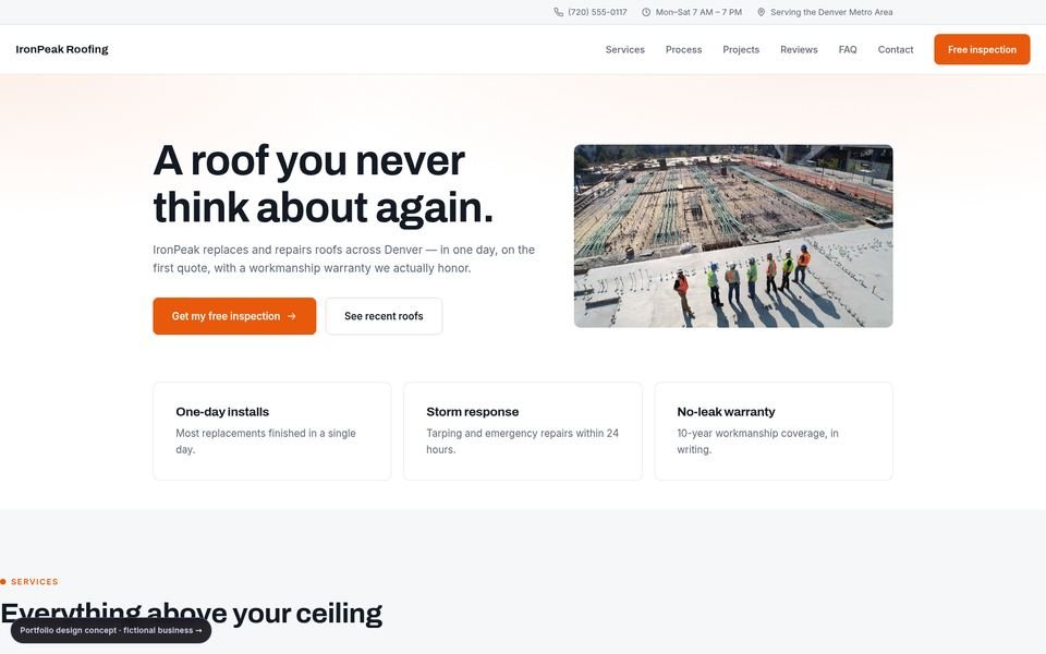 IronPeak Roofing roofing web design portfolio — 5 comparison directions