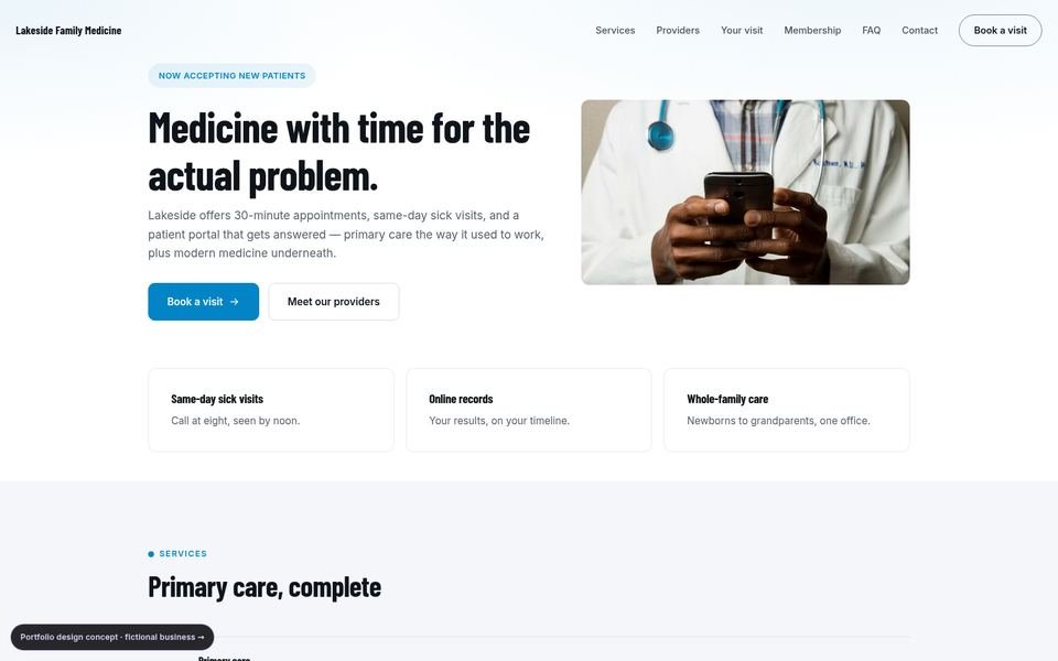 Lakeside Family Medicine Bold Conversion website screenshot