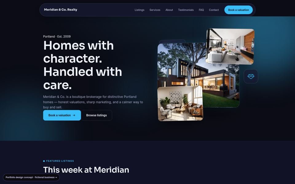Meridian & Co. Realty 3D Immersive website screenshot