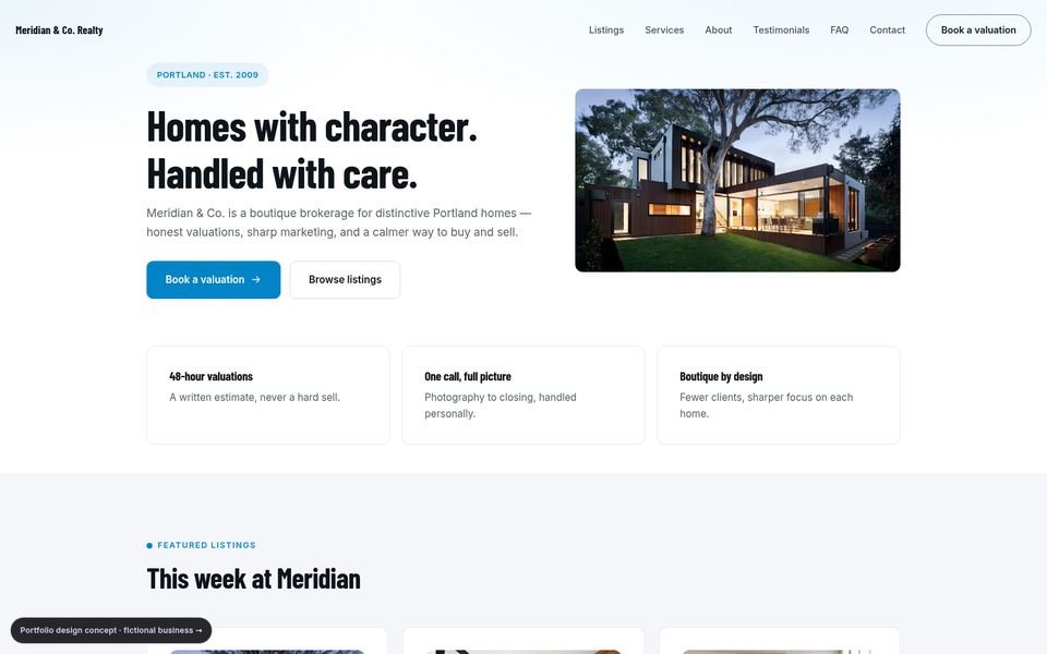 Meridian & Co. Realty Bold Conversion website screenshot