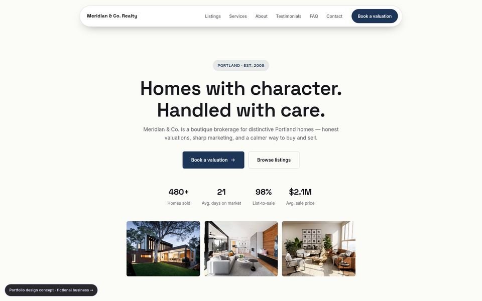 Meridian & Co. Realty Gallery Minimal website screenshot