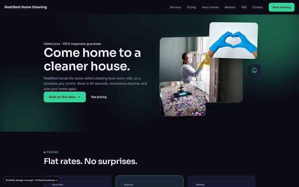 NeatNest Home Cleaning 3D Immersive website screenshot