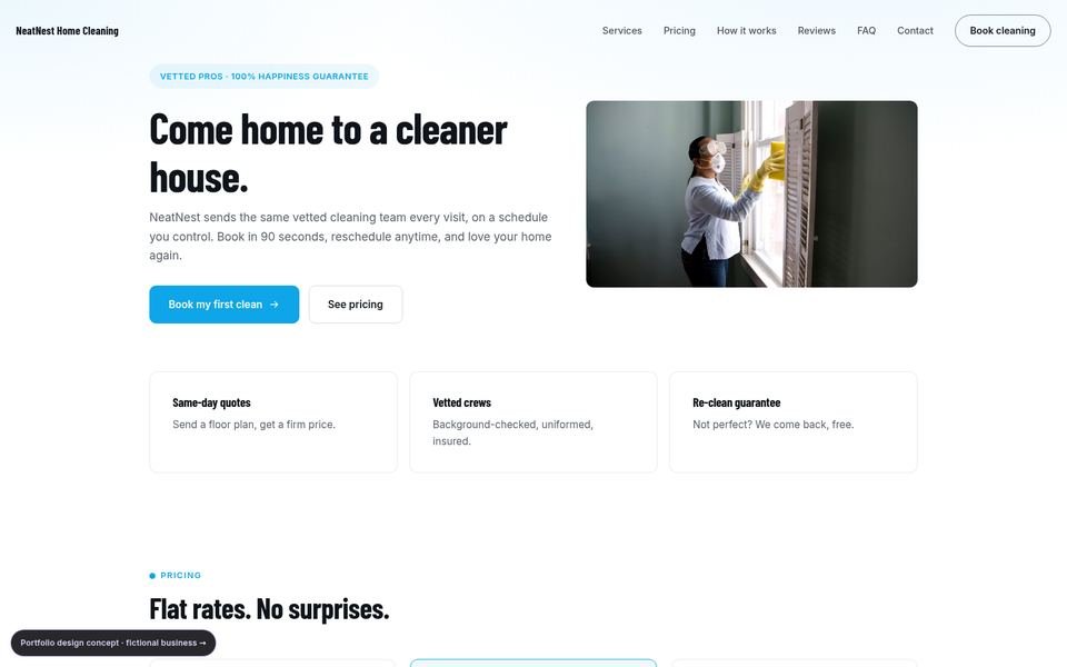 NeatNest Home Cleaning Bold Conversion website screenshot