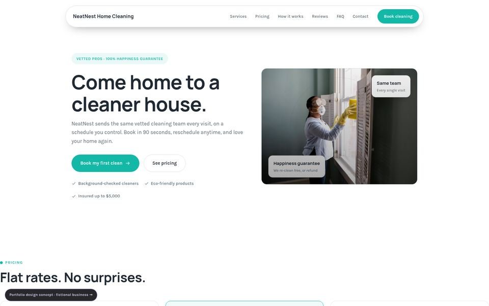 NeatNest Home Cleaning cleaning web design portfolio — 5 comparison directions