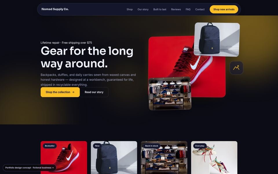 Nomad Supply Co. 3D Immersive website screenshot