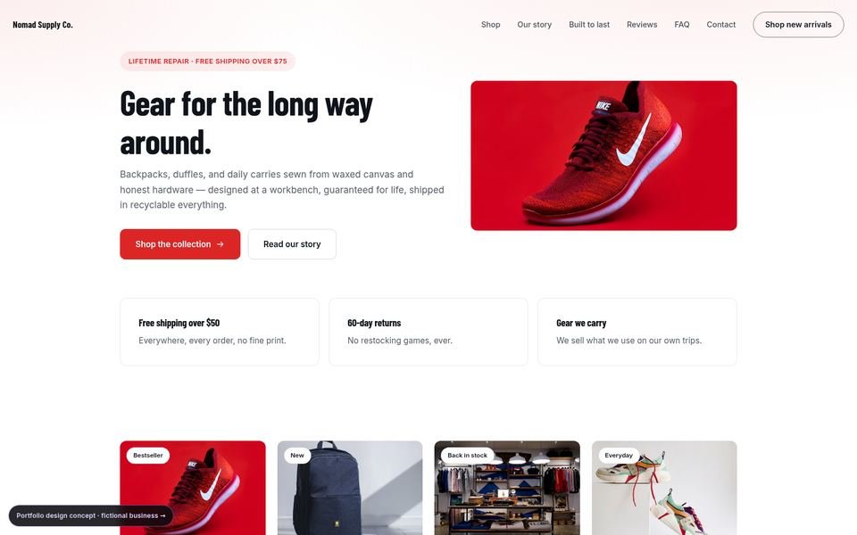 Nomad Supply Co. Bold Conversion website screenshot