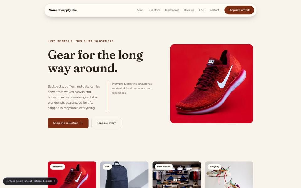 Nomad Supply Co. Warm Editorial website screenshot