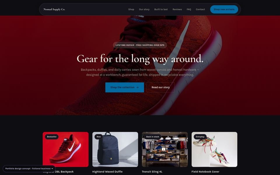 Nomad Supply Co. Luxe Dark website screenshot