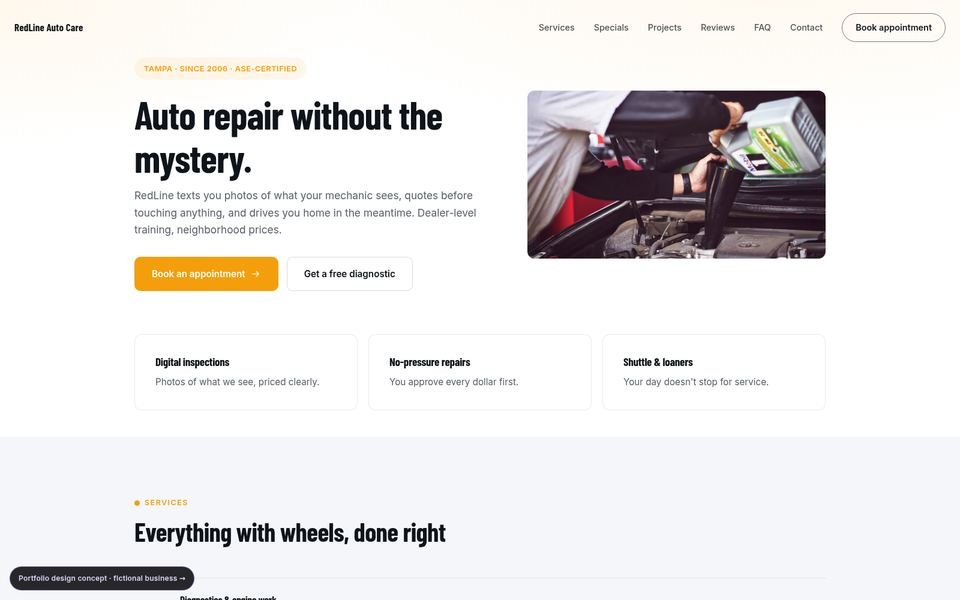 RedLine Auto Care Bold Conversion website screenshot