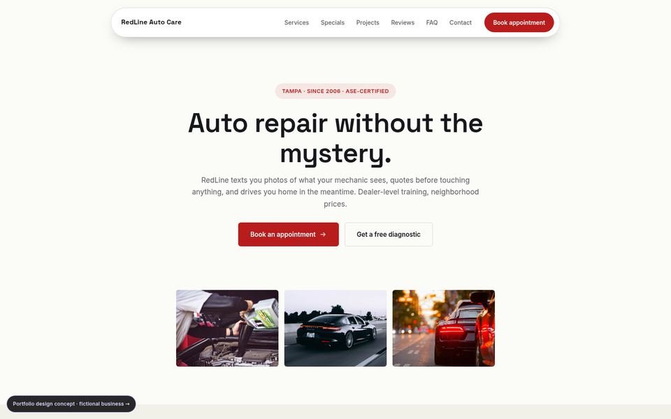 RedLine Auto Care Gallery Minimal website screenshot