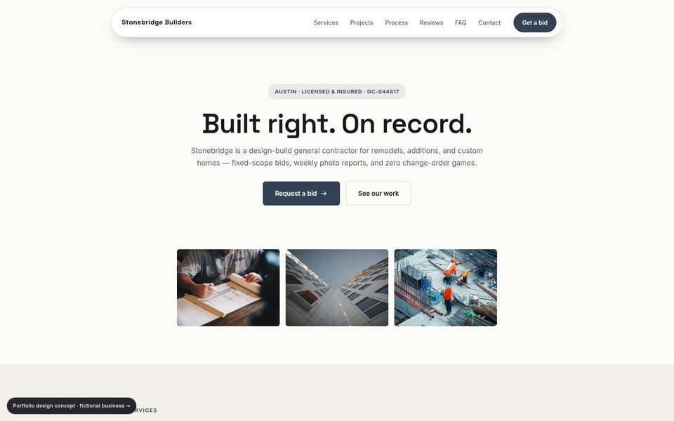 Stonebridge Builders Gallery Minimal website screenshot