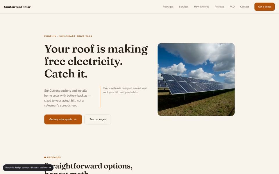 SunCurrent Solar Warm Editorial website screenshot