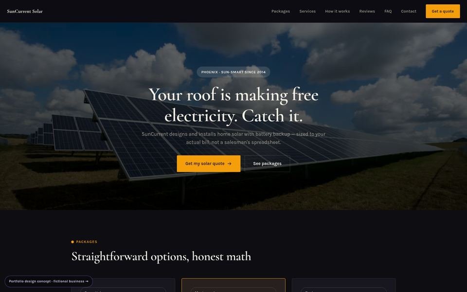 SunCurrent Solar Luxe Dark website screenshot