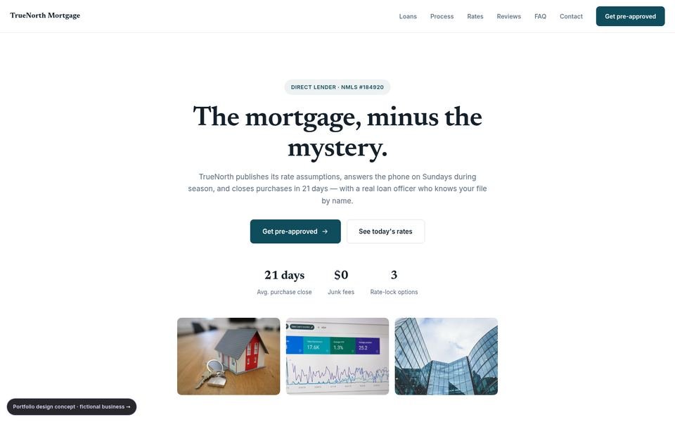 TrueNorth Mortgage mortgage web design portfolio — 5 comparison directions