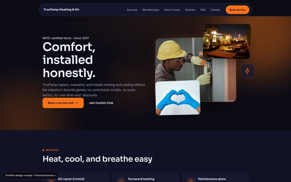 TrueTemp Heating & Air 3D Immersive website screenshot