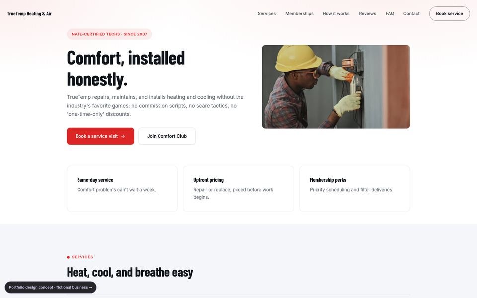 TrueTemp Heating & Air Bold Conversion website screenshot