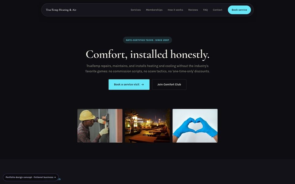 TrueTemp Heating & Air Luxe Dark website screenshot
