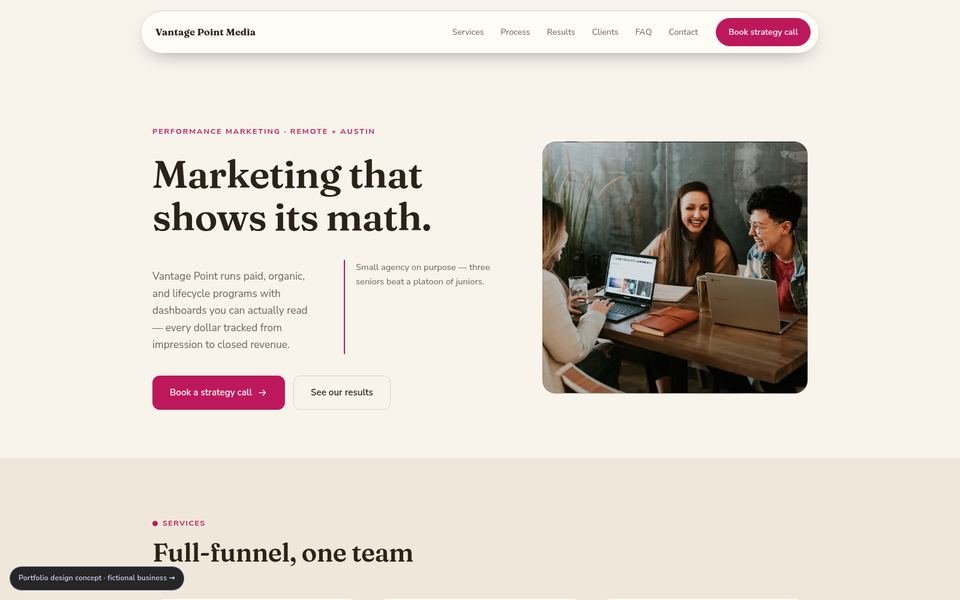 Vantage Point Media Warm Editorial website screenshot