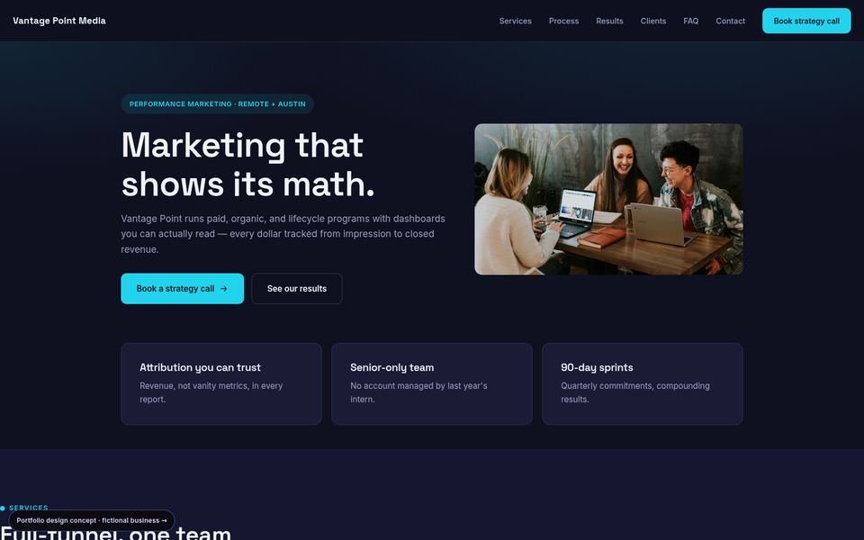 Vantage Point Media marketing agency web design portfolio — 5 comparison directions