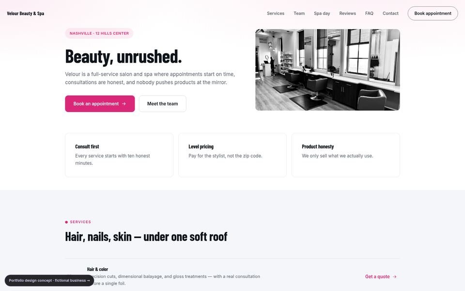 Velour Beauty & Spa Bold Conversion website screenshot