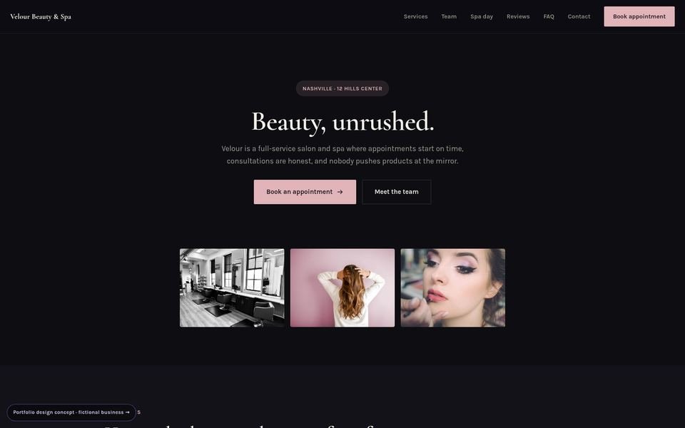 Velour Beauty & Spa Luxe Dark website screenshot